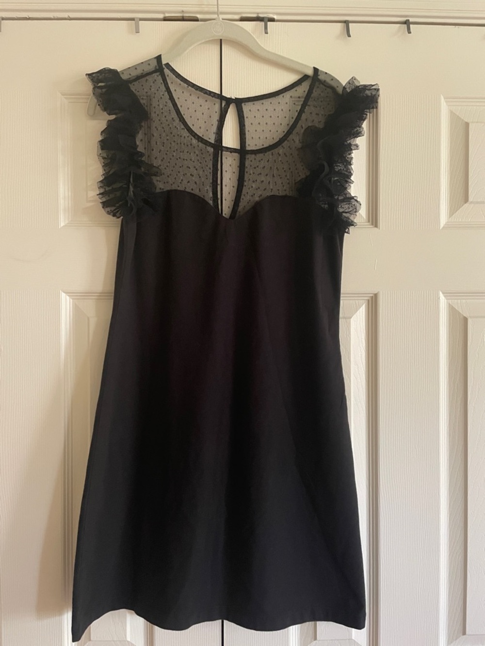 👗🖤Vintage Betsey Johnson Black Lace Mesh Flutter Sleeve Knit Cotton Dress